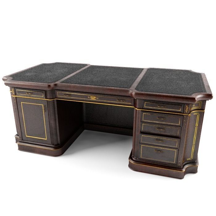 Classical wooden writing table  Low-poly 3D model_6