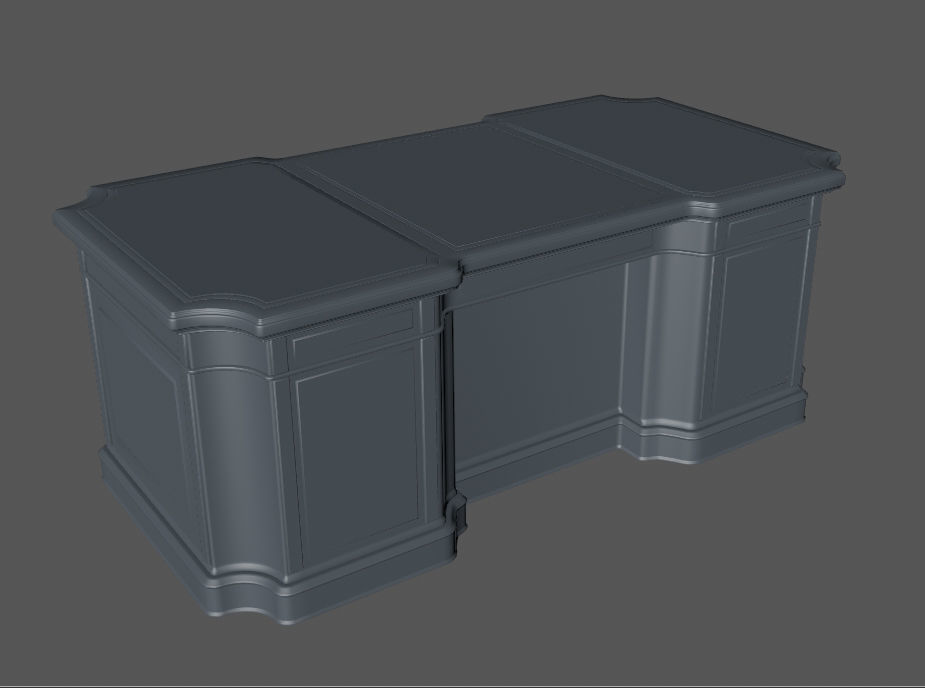 Classical wooden writing table  Low-poly 3D model_15