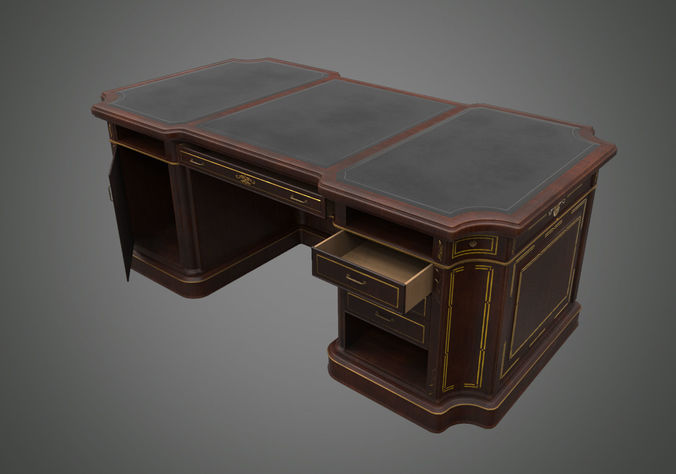 Classical wooden writing table  Low-poly 3D model