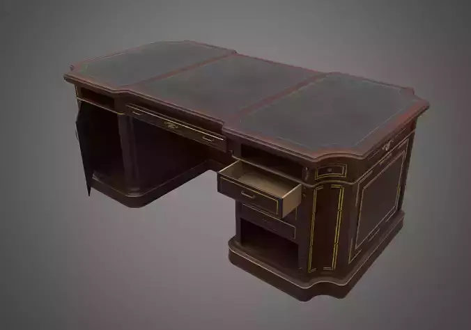 Classical wooden writing table  Low-poly 3D model