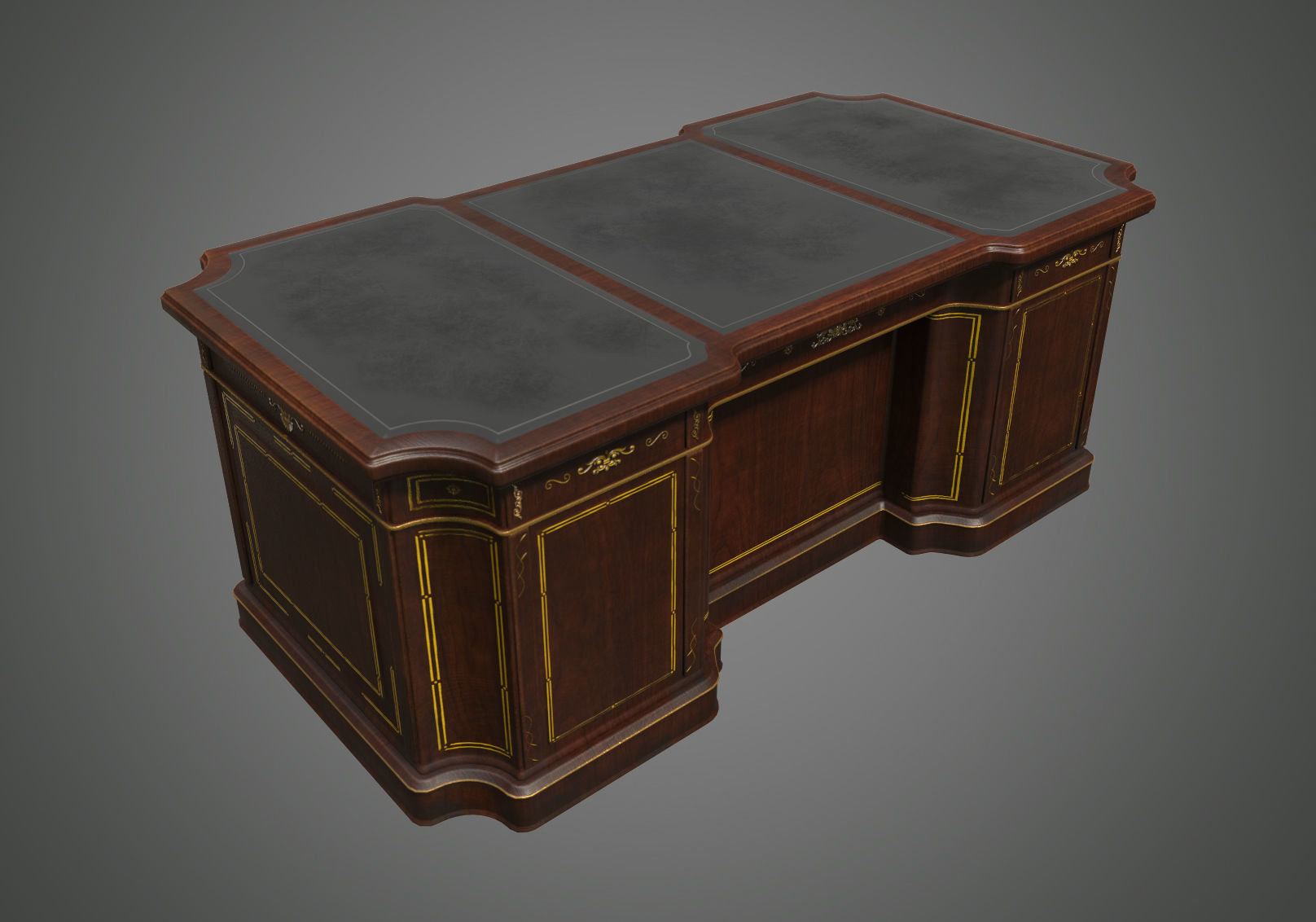Classical wooden writing table  Low-poly 3D model_9