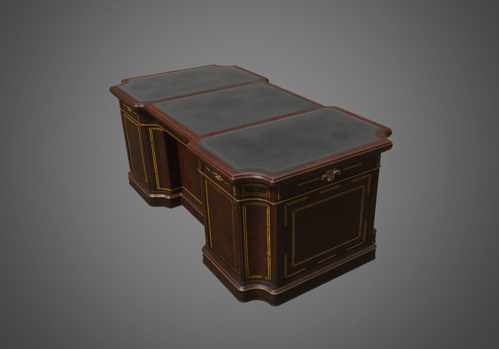 Classical wooden writing table  Low-poly 3D model_13