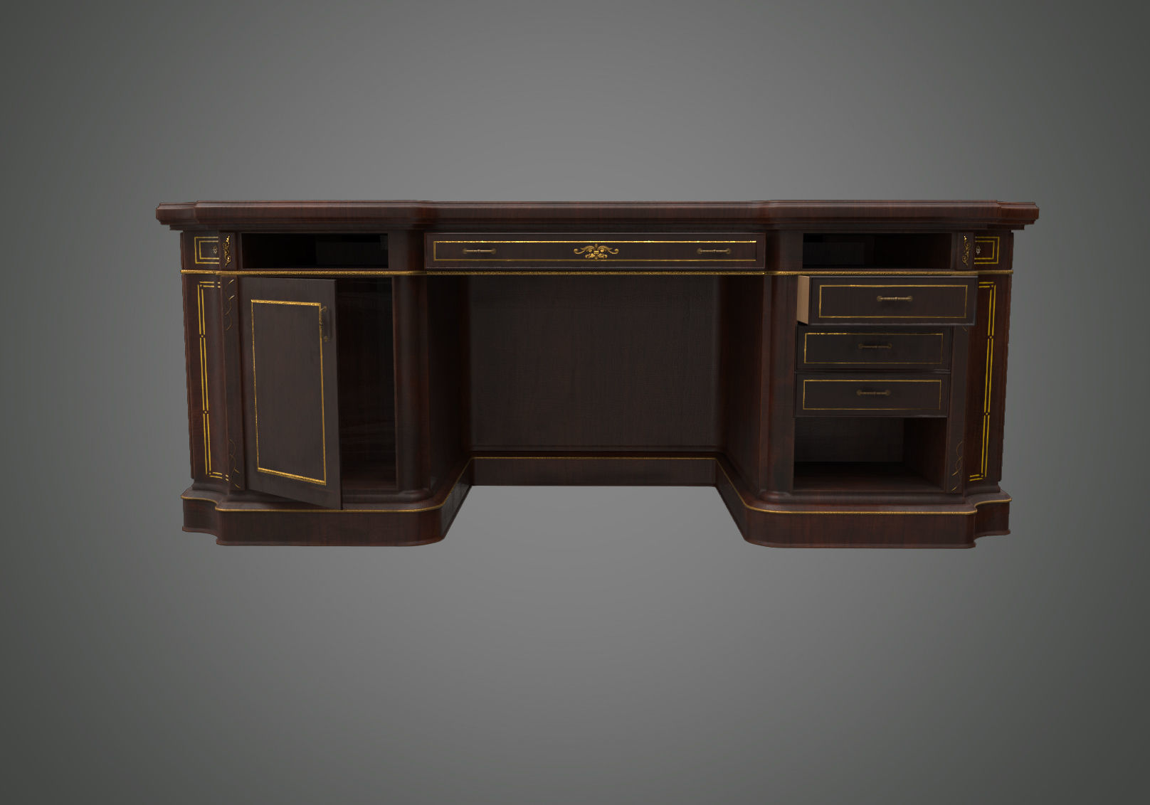 Classical wooden writing table  Low-poly 3D model_8