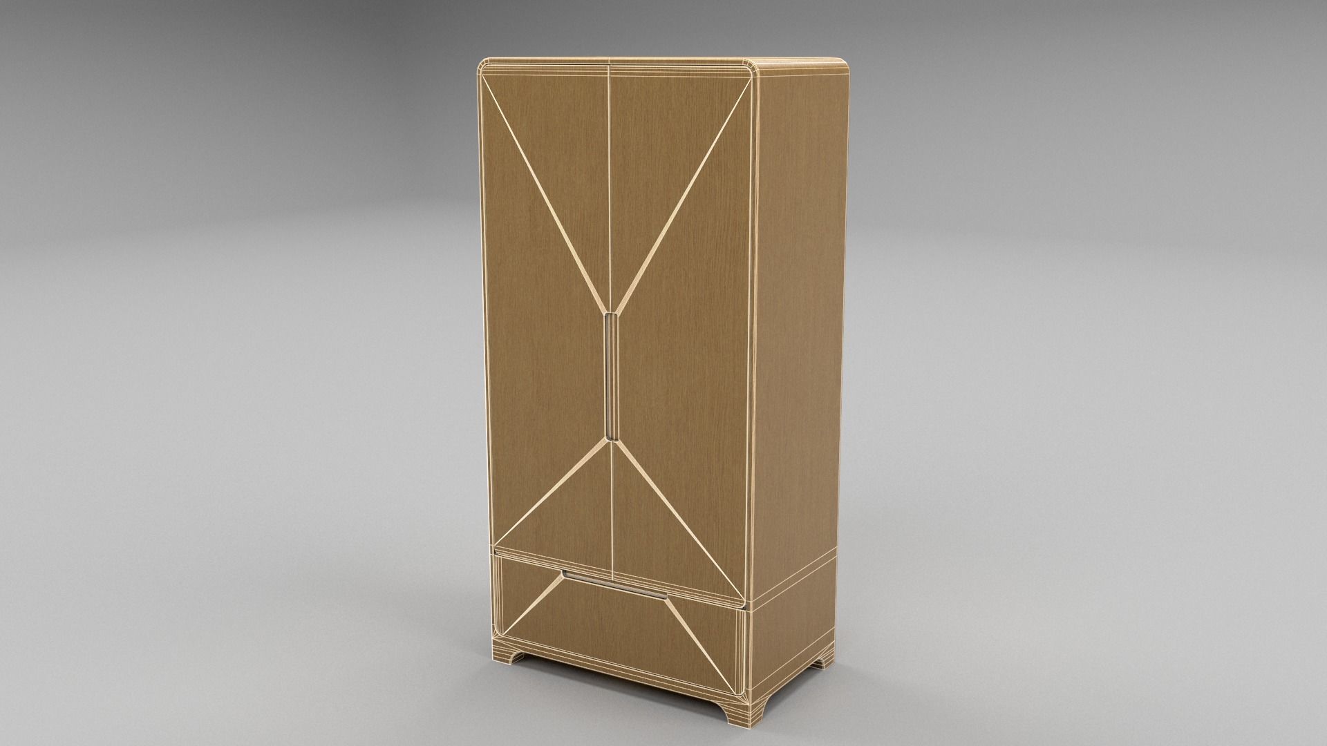 Modern Wardrobe with Drawers Low-poly 3D model_2