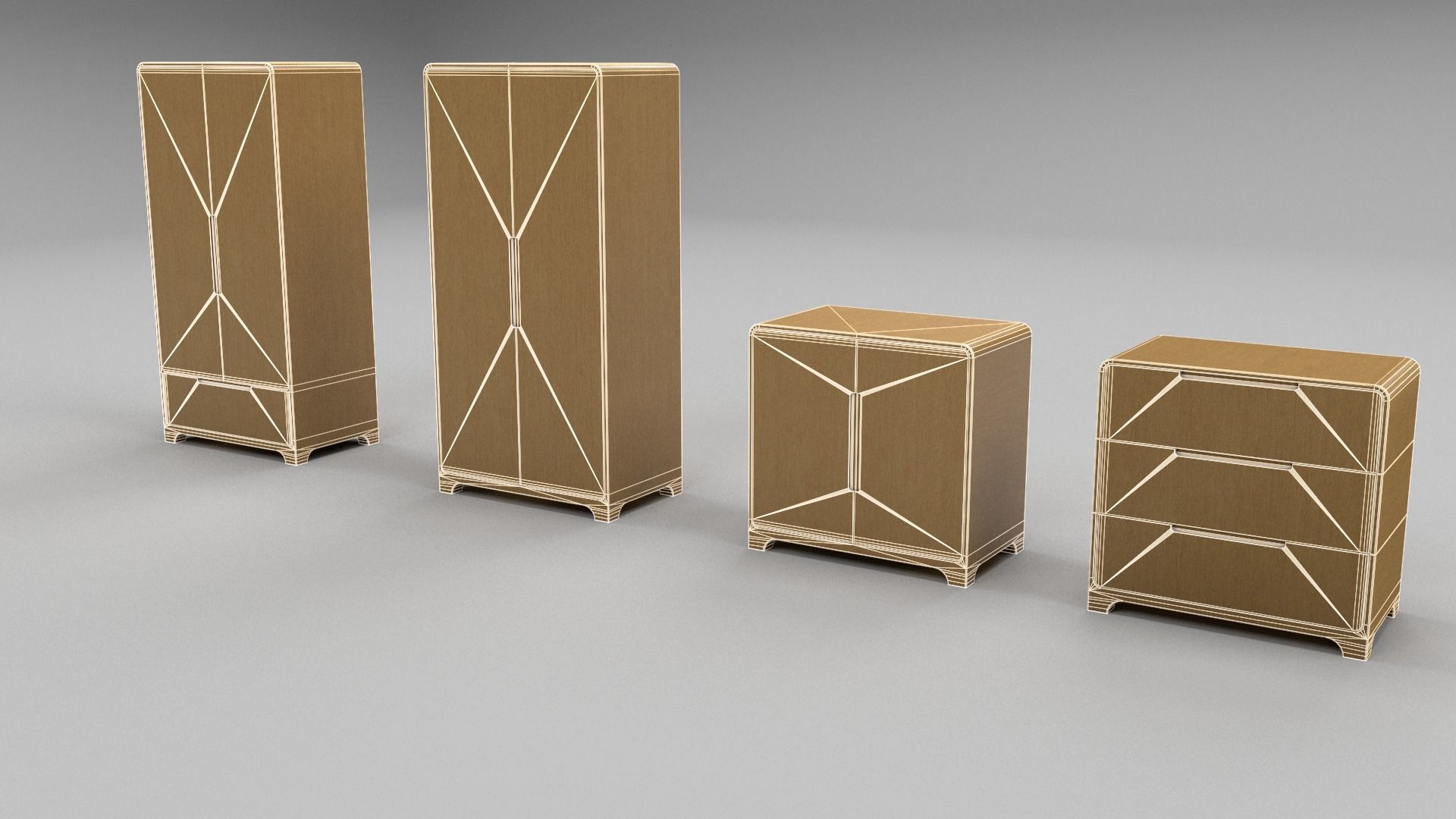 Modern Bedroom Furniture Pack Low-poly 3D model_1