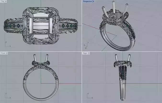 Ring and Earrings with Square Stone