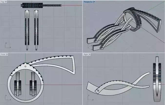 Ring and Earrings Wave 3D print model