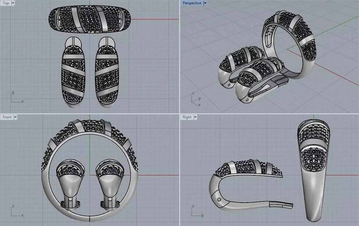 Ring and Earrings with Black Stones 3D print model_0