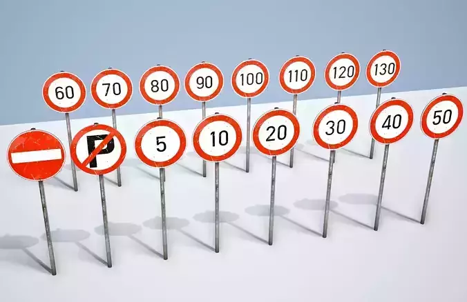 Traffic signs - Collection - PBR  Game-Ready Low-poly 3D model