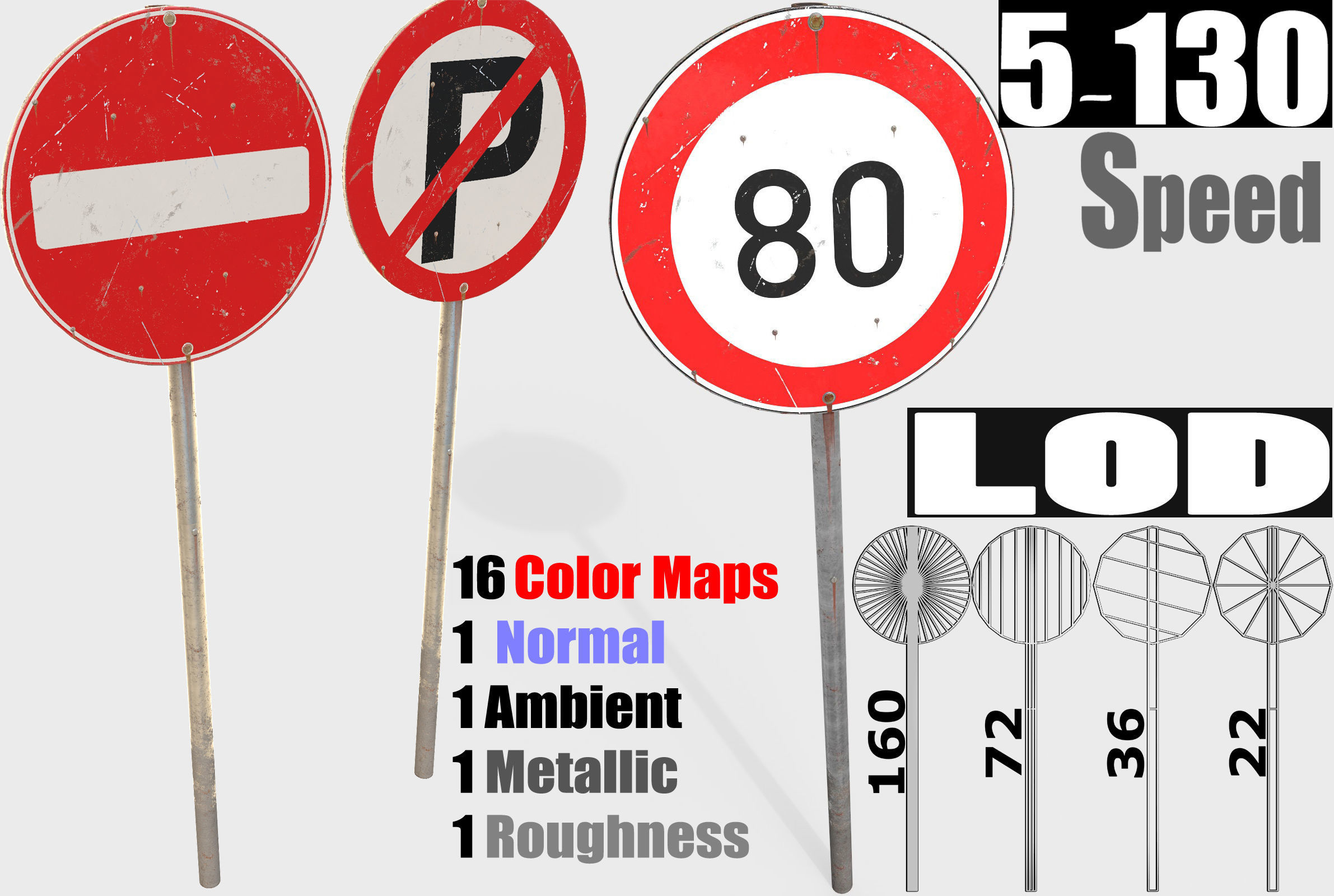 Traffic signs - Collection - PBR Game-Ready Low-poly 3D model_2