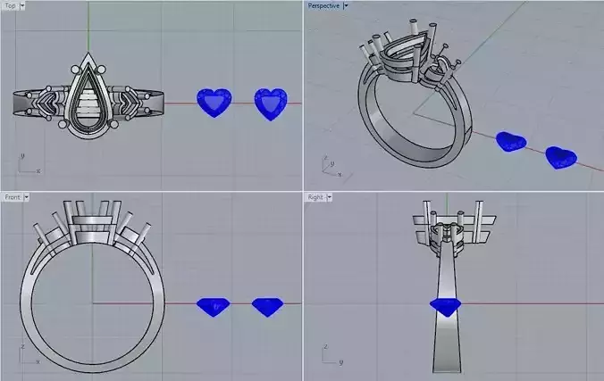 Ring with Heart Stones 3D print model