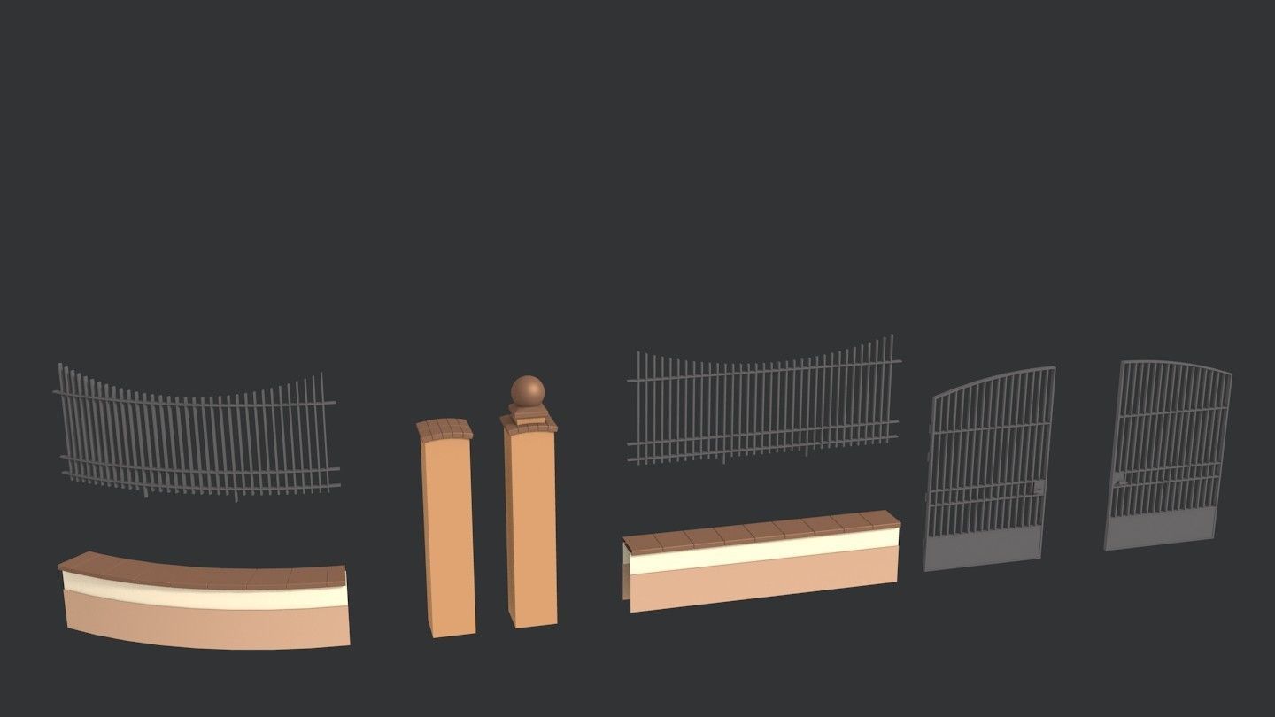 Modular fences straight and curved 3D model_1
