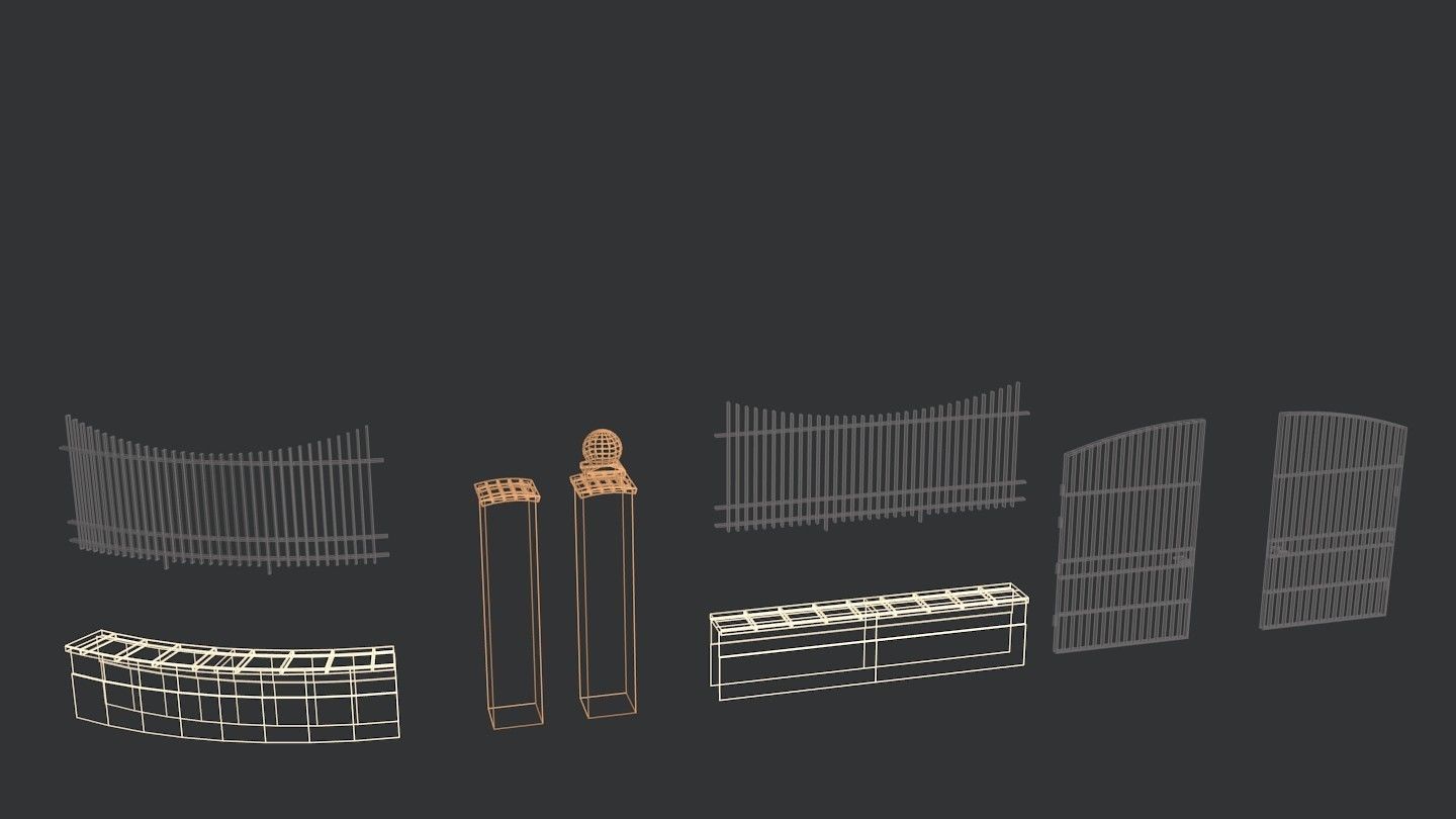 Modular fences straight and curved 3D model_2