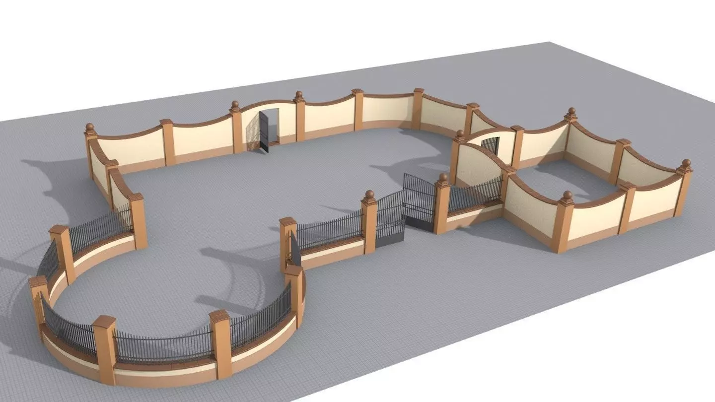 Modular fences building set 3D model_0