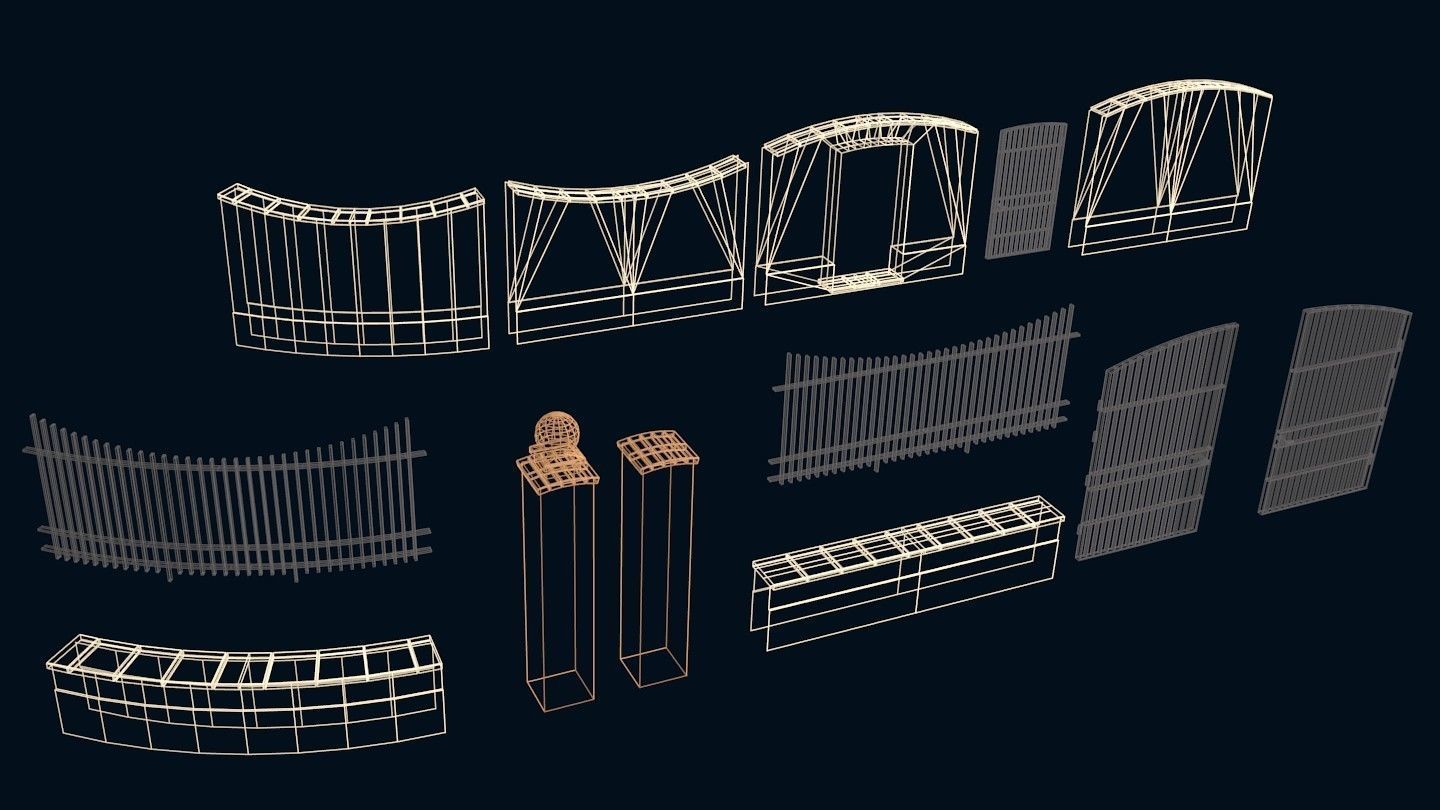 Modular fences building set 3D model_14