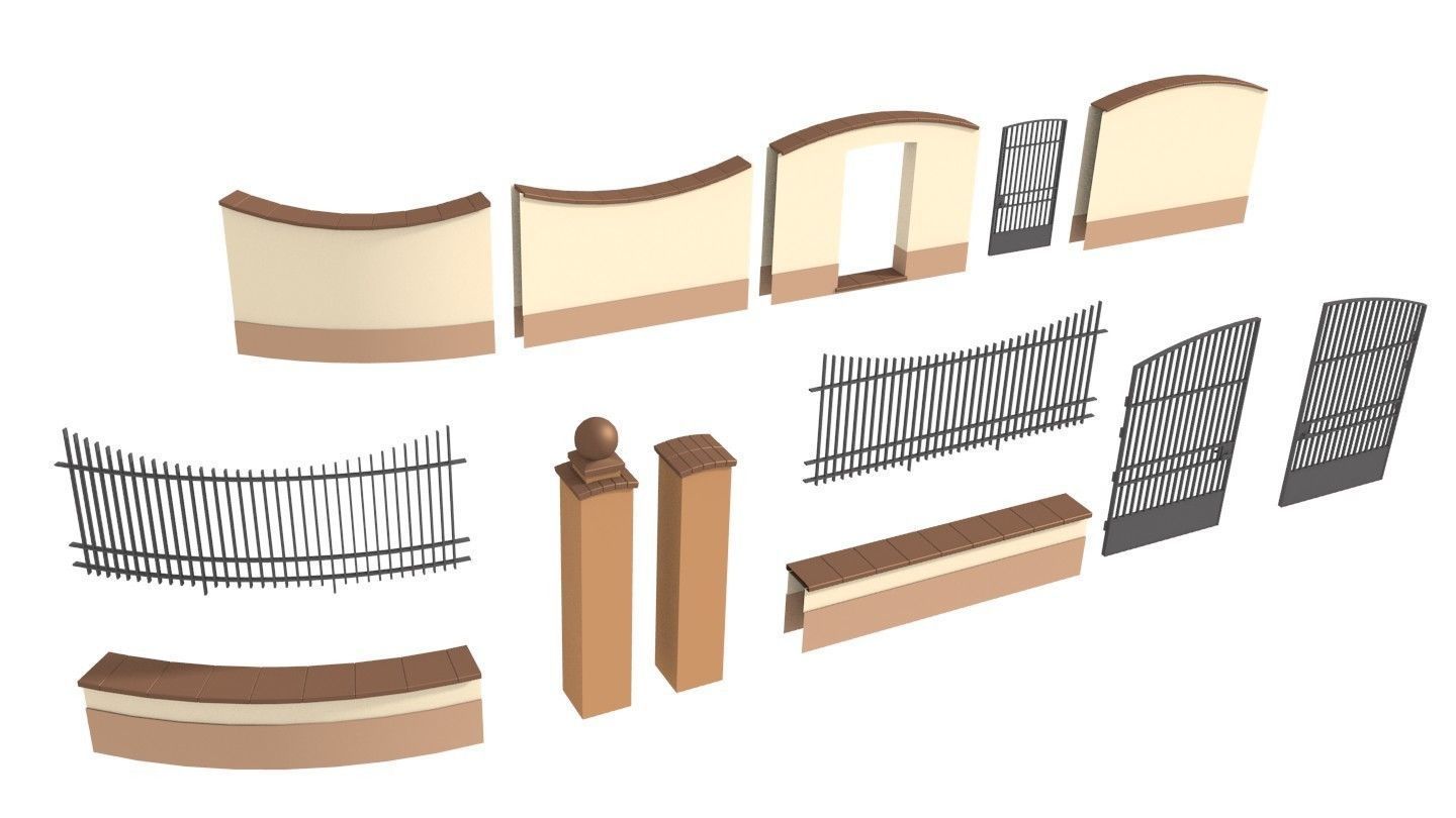 Modular fences building set 3D model_10