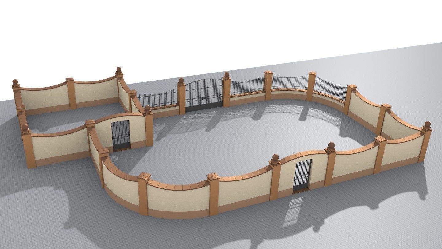 Modular fences building set 3D model_3