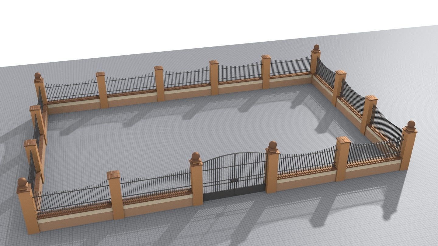 Modular fences building set 3D model_8