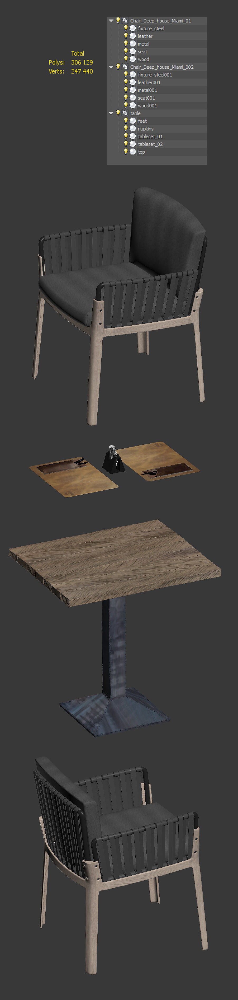 Miami chair welded table and table setting 3D model_11