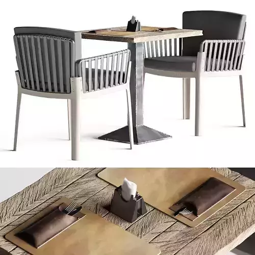 Miami chair welded table and table setting 3D model