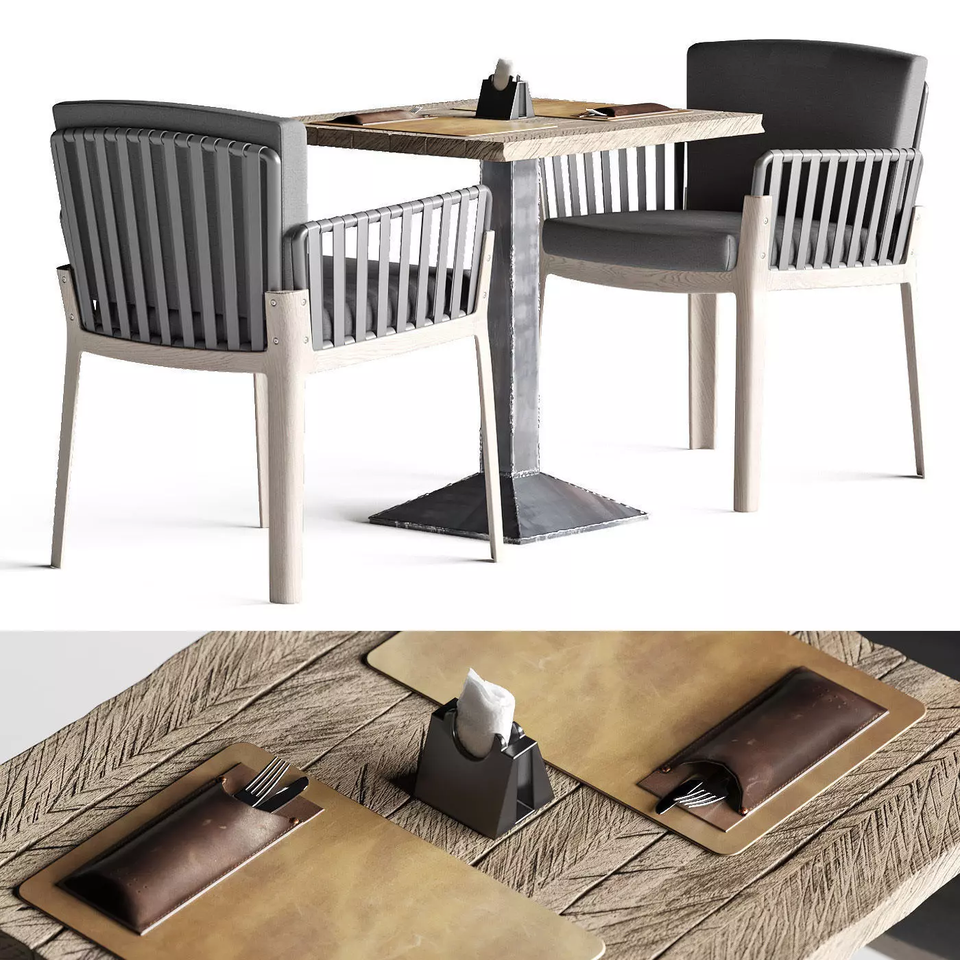 Miami chair welded table and table setting 3D model_0