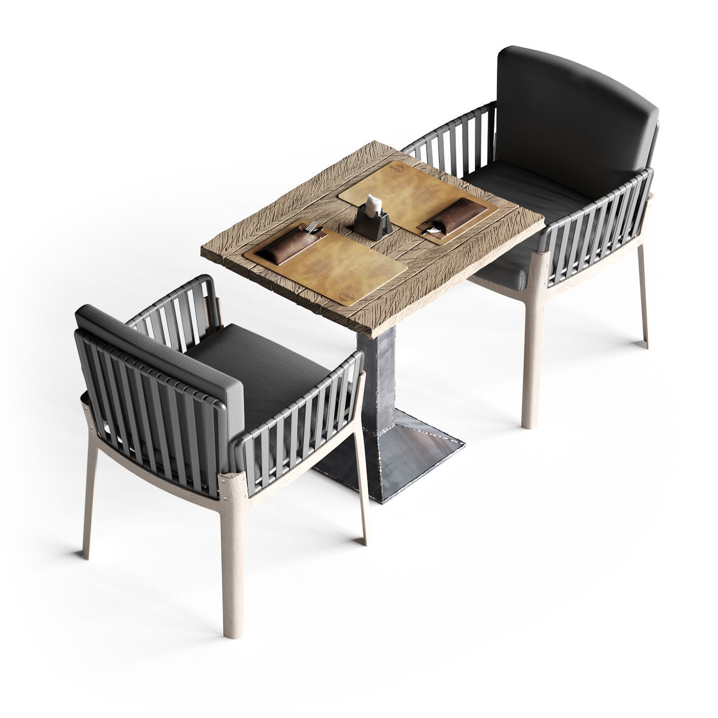 Miami chair welded table and table setting 3D model_4