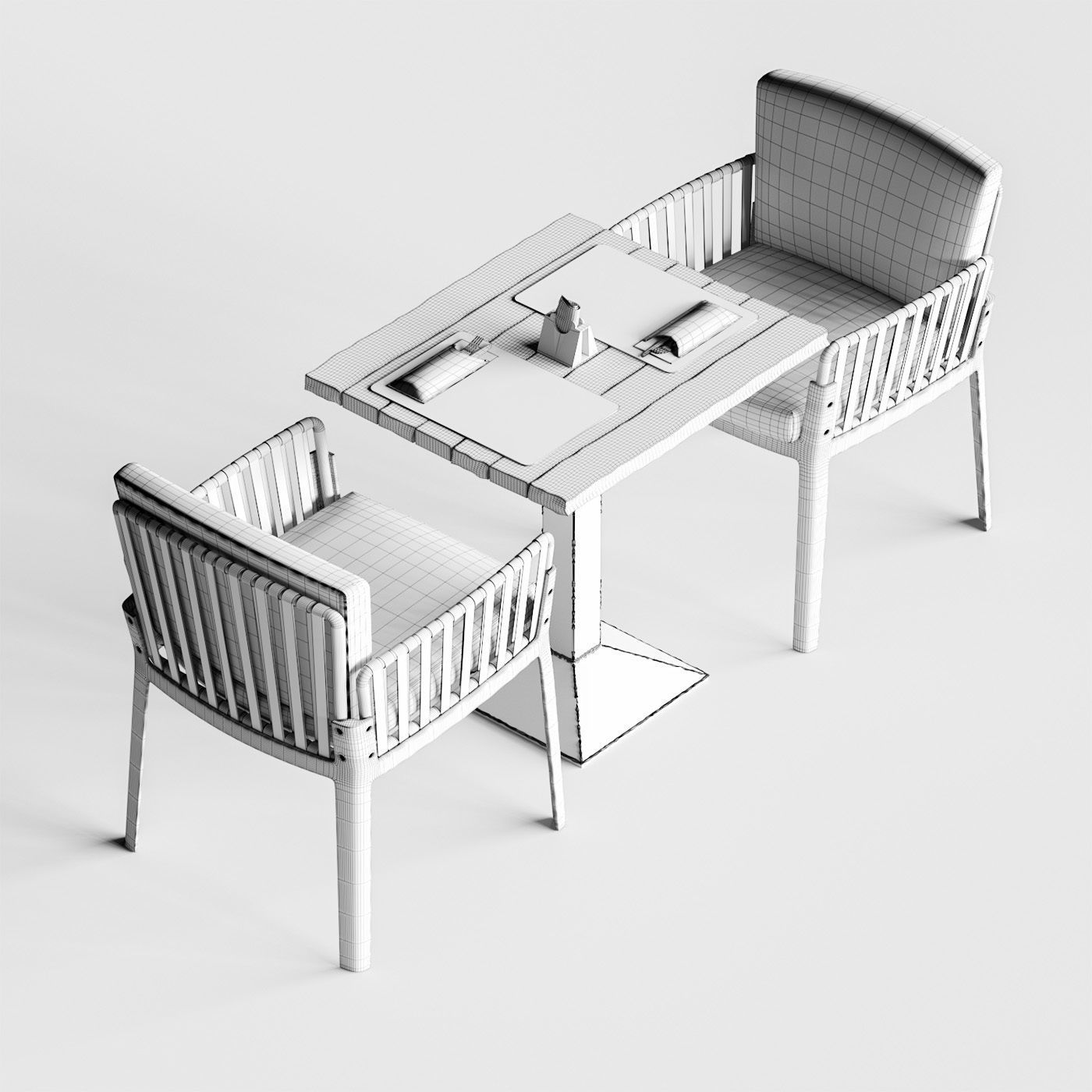 Miami chair welded table and table setting 3D model_10