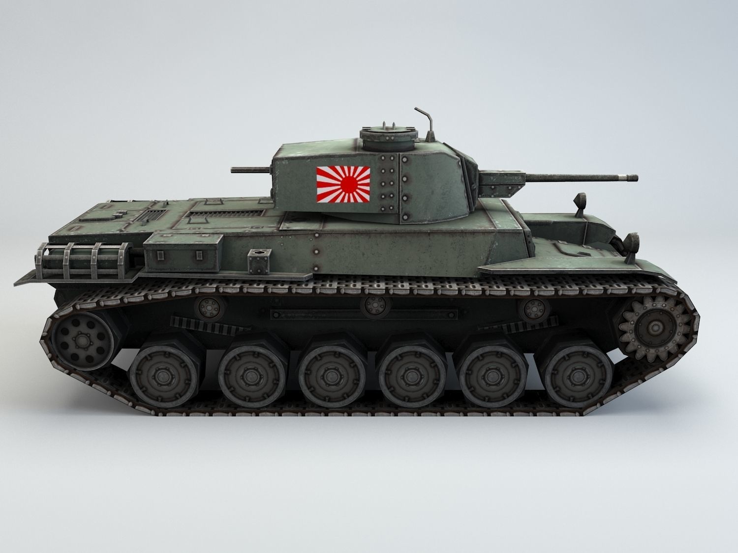 Low Poly Type 1 Chi He medium tank Low-poly 3D model_4