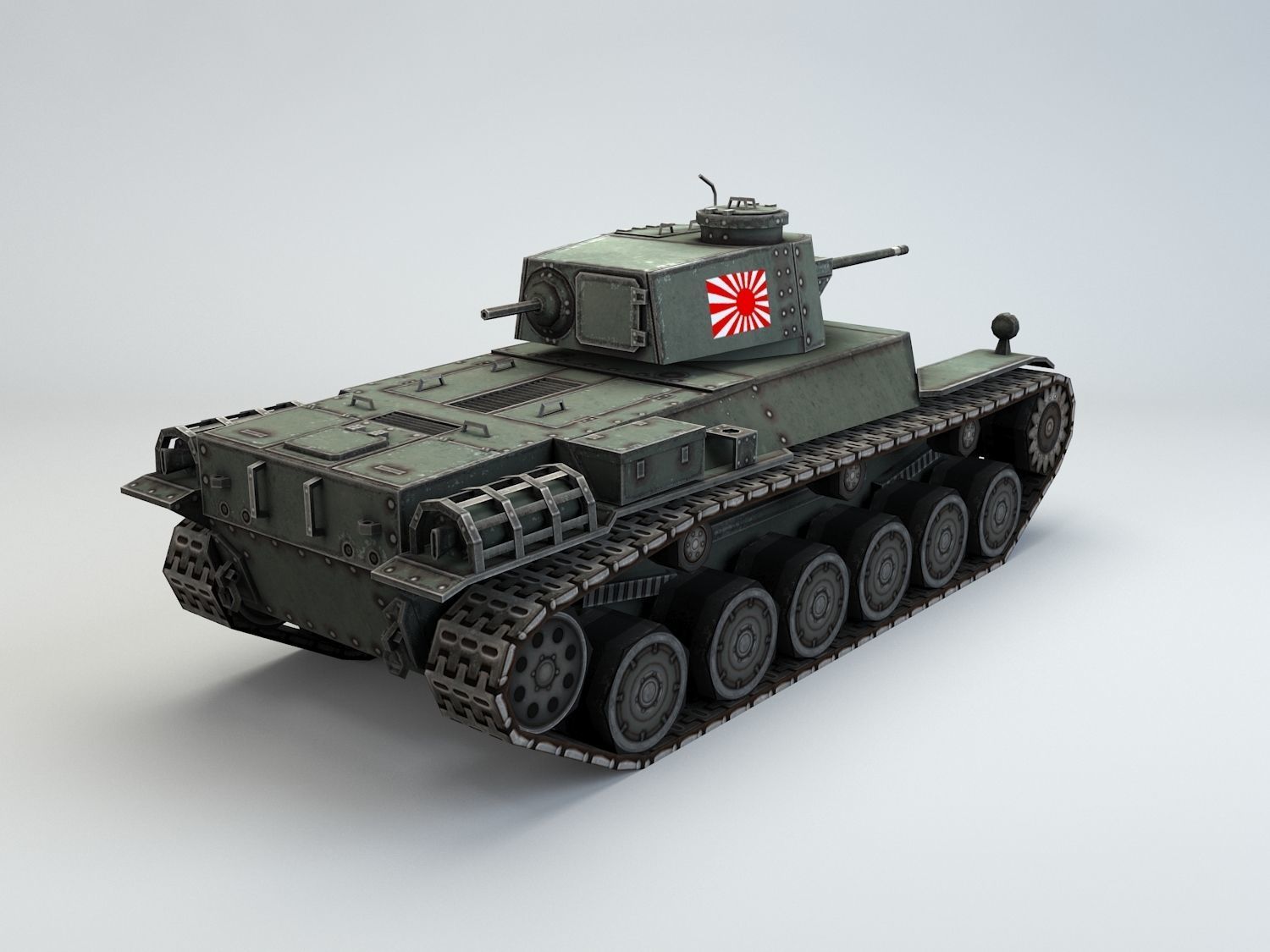 Low Poly Type 1 Chi He medium tank Low-poly 3D model_8