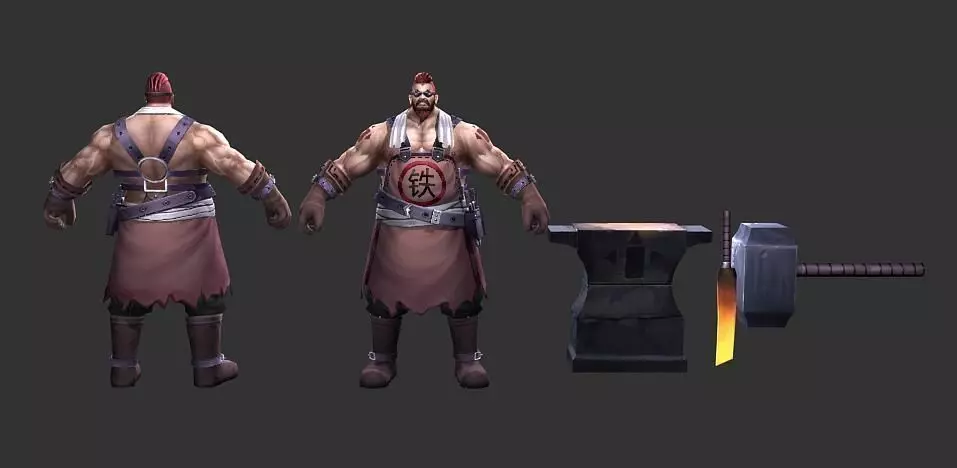Blacksmith character with axe and hammer Low-poly 3D model