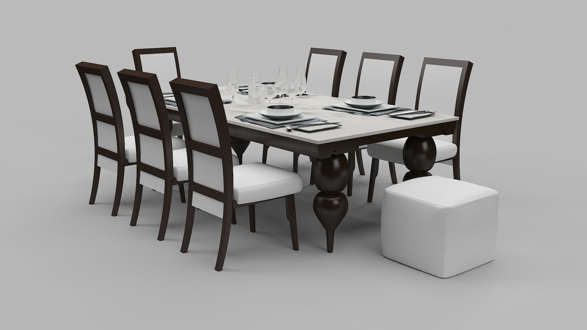 Dinning Table Set 3D model_2