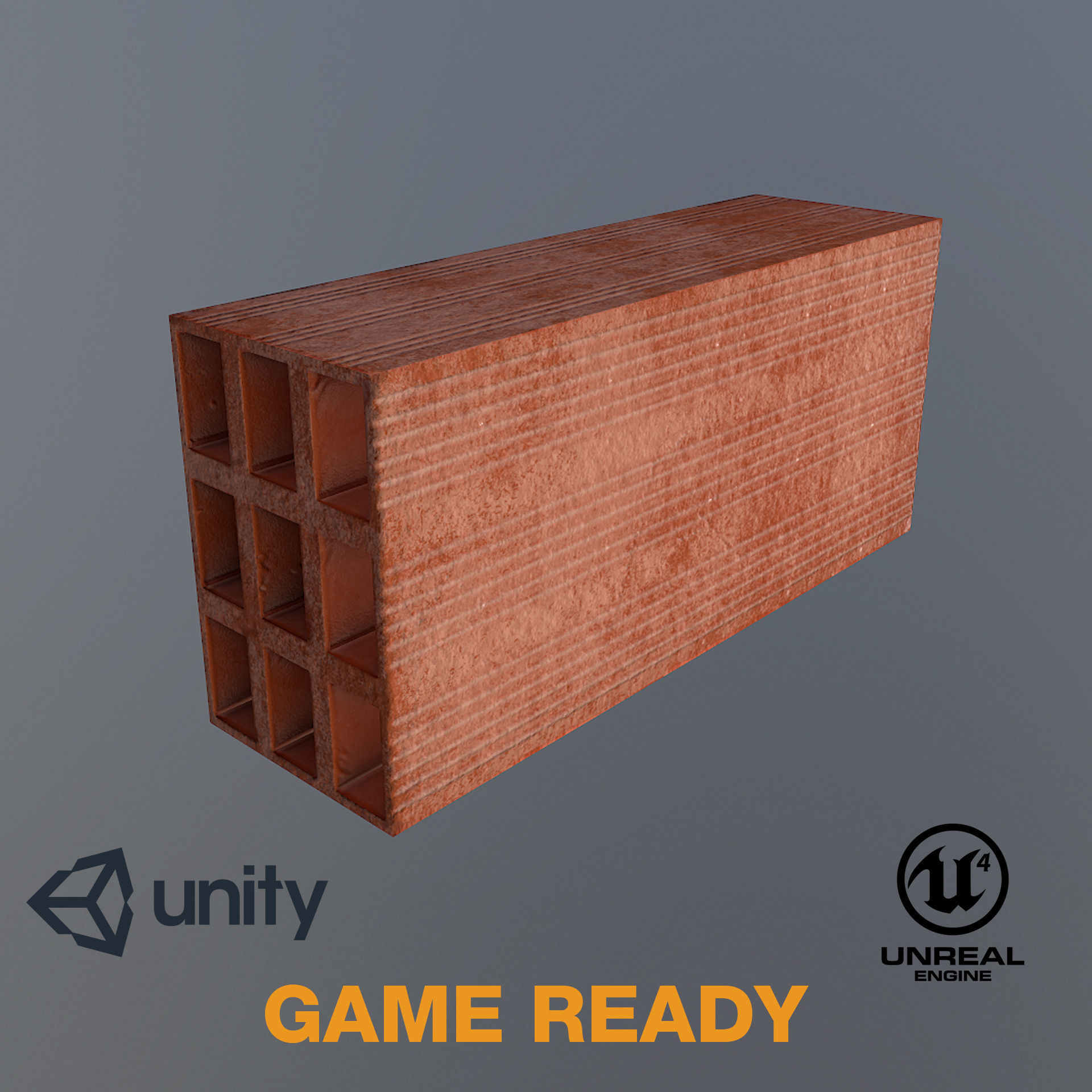 Brick Realistic - Low Poly - Game ready unity bricks Low-poly 3D model_1