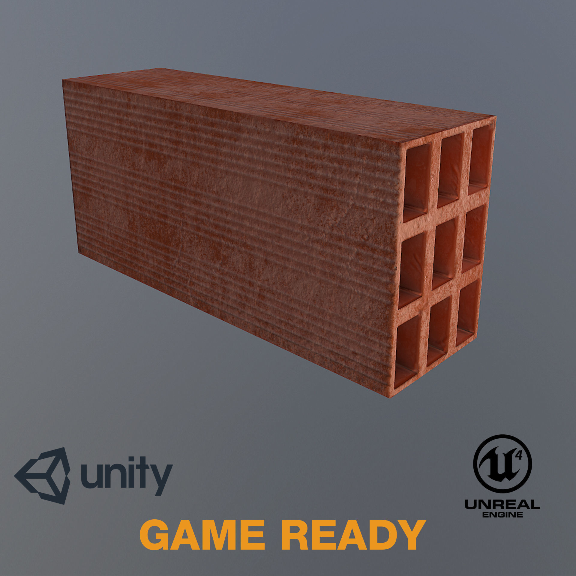Brick Realistic - Low Poly - Game ready unity bricks Low-poly 3D model_2