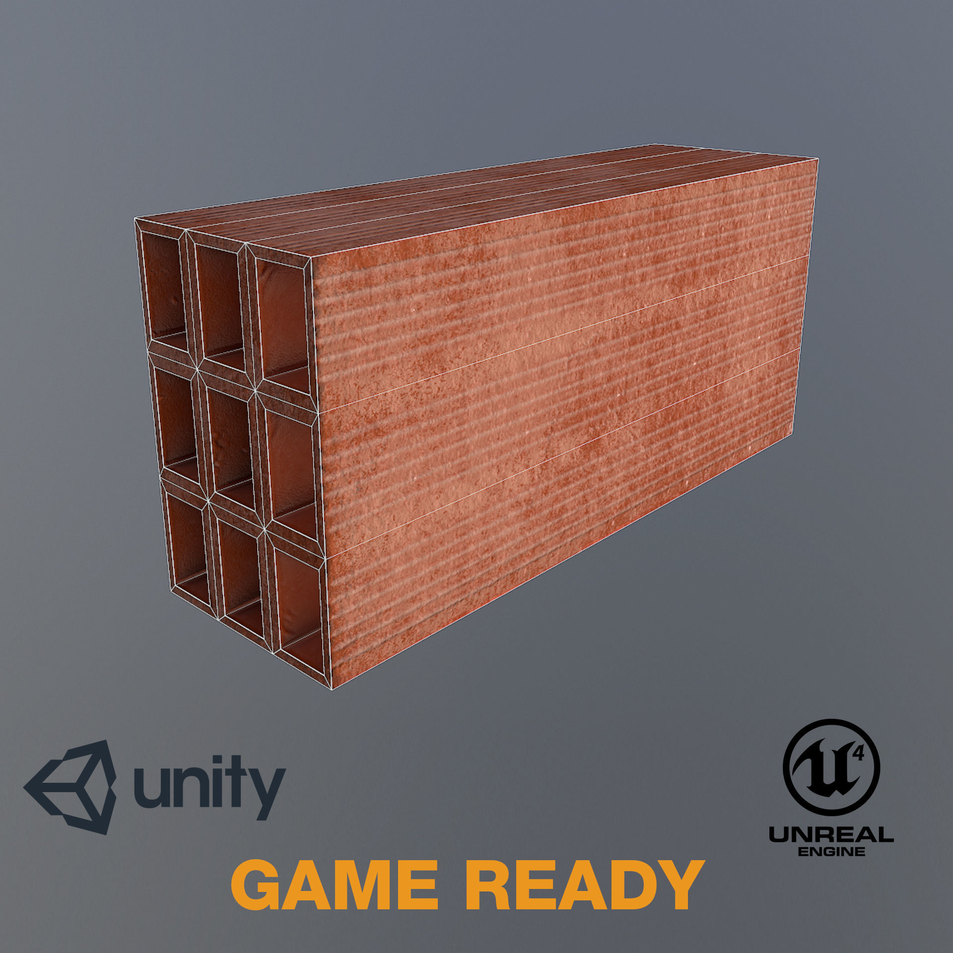 Brick Realistic - Low Poly - Game ready unity bricks Low-poly 3D model_3