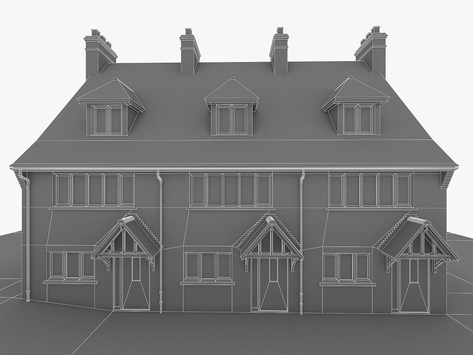 English Brick Houses Collection - 26 Pack Low-poly 3D model_96