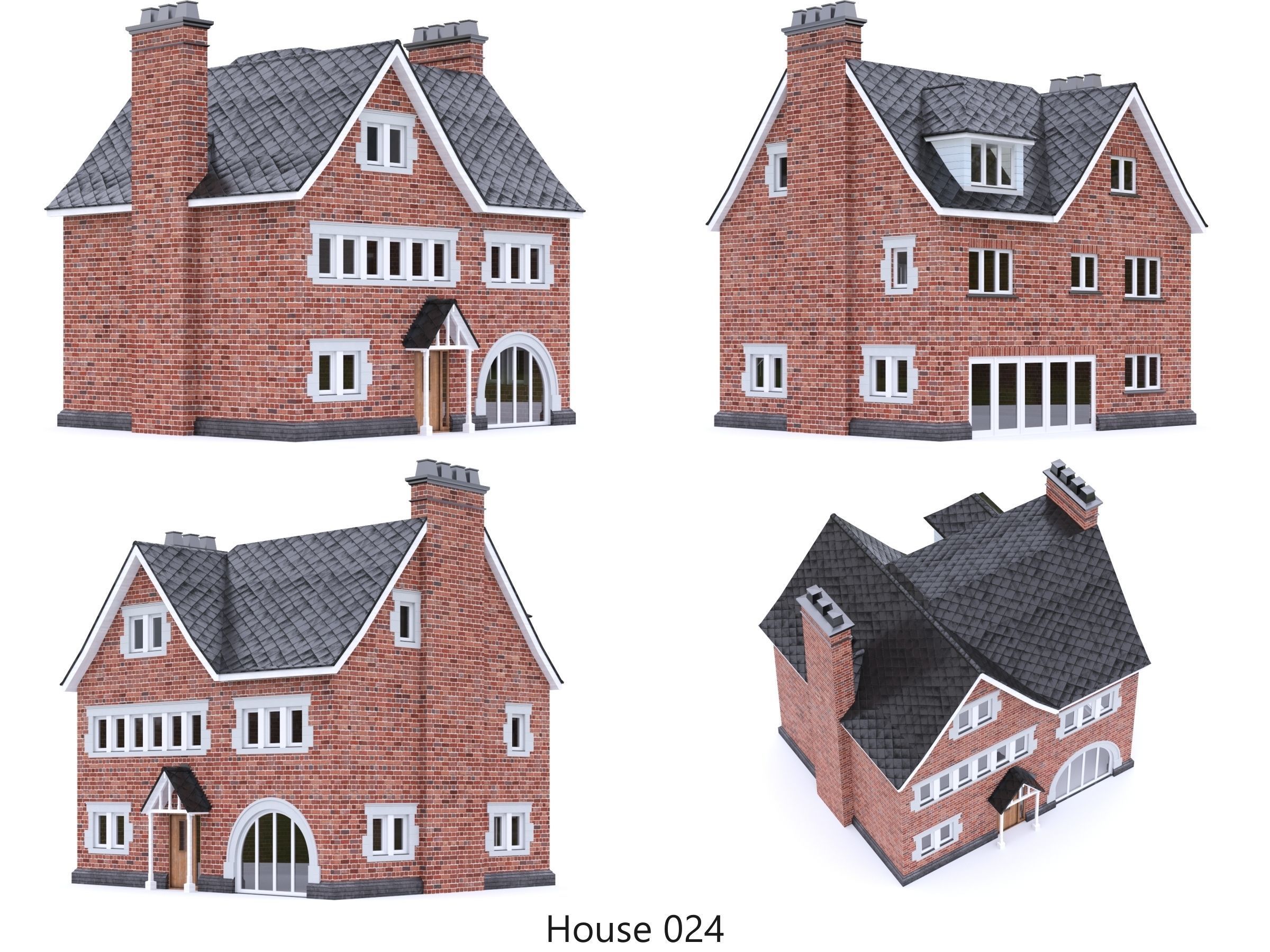 English Brick Houses Collection - 26 Pack Low-poly 3D model_27