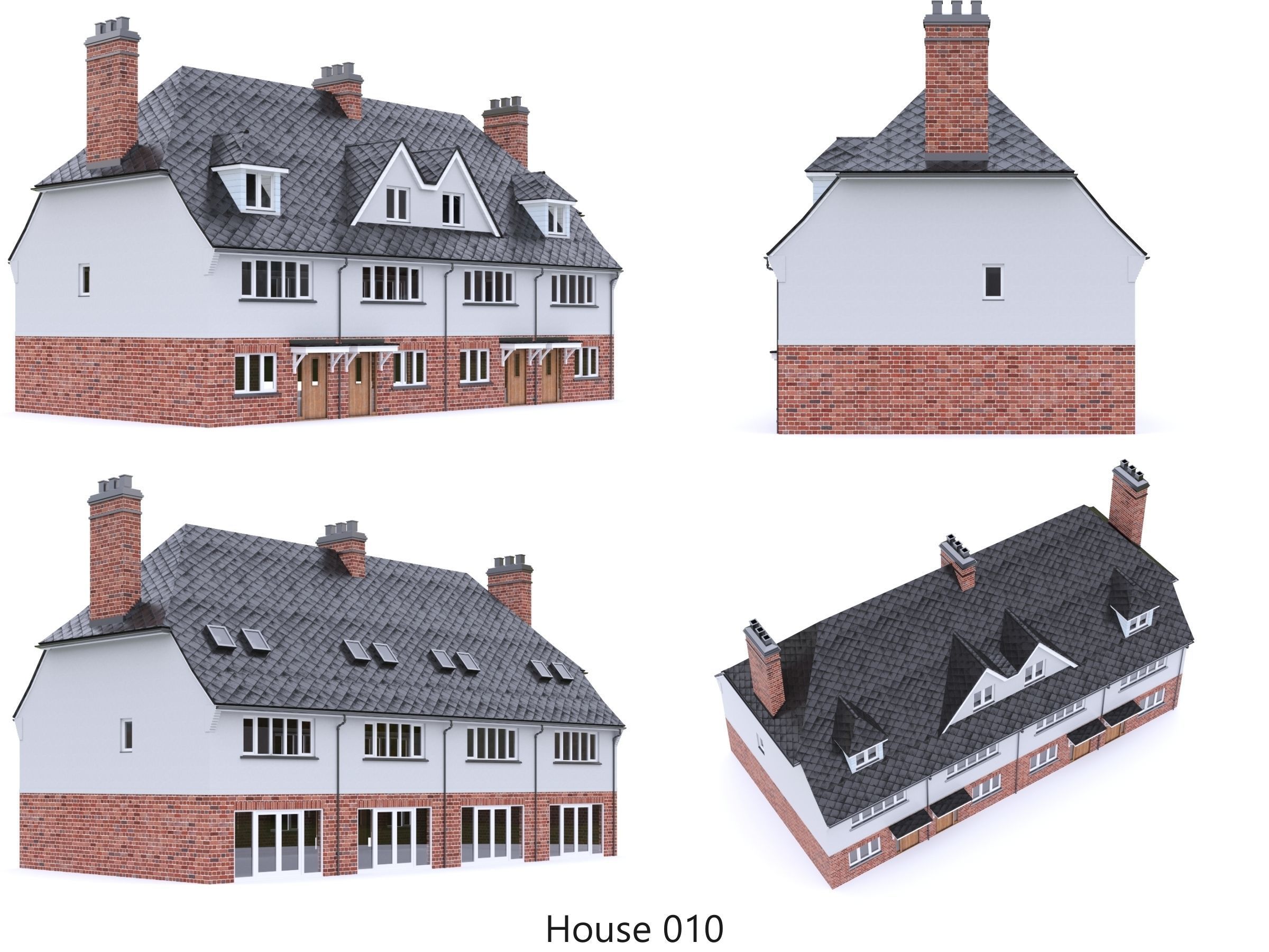 English Brick Houses Collection - 26 Pack Low-poly 3D model_13
