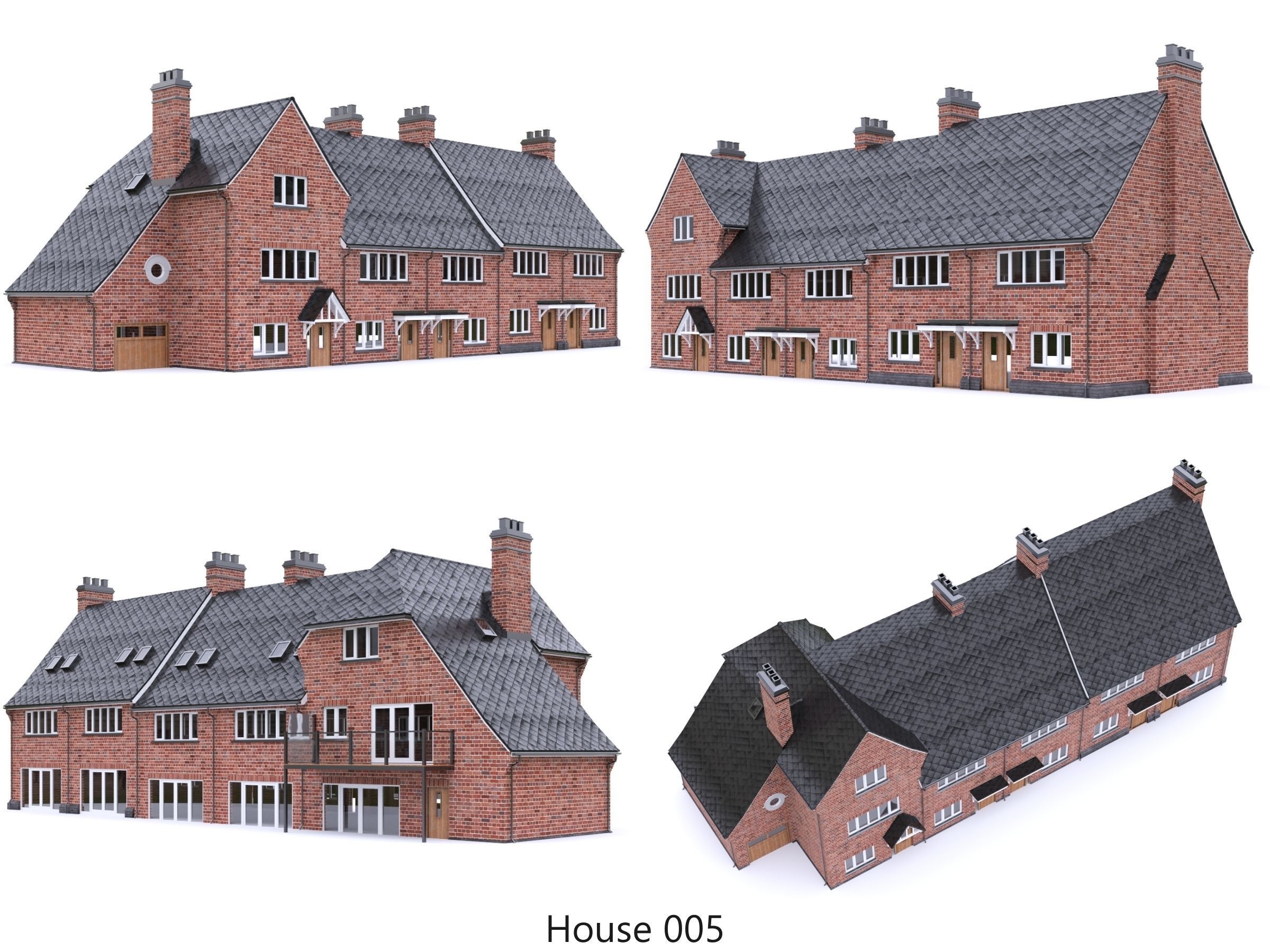 English Brick Houses Collection - 26 Pack Low-poly 3D model_8