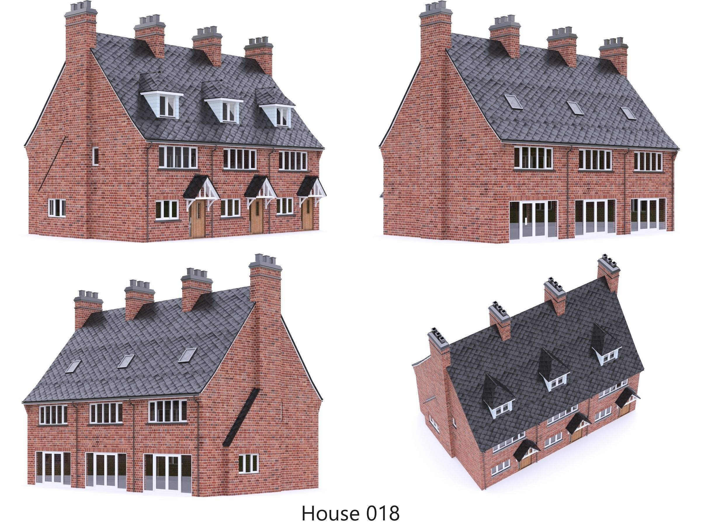 English Brick Houses Collection - 26 Pack Low-poly 3D model_20