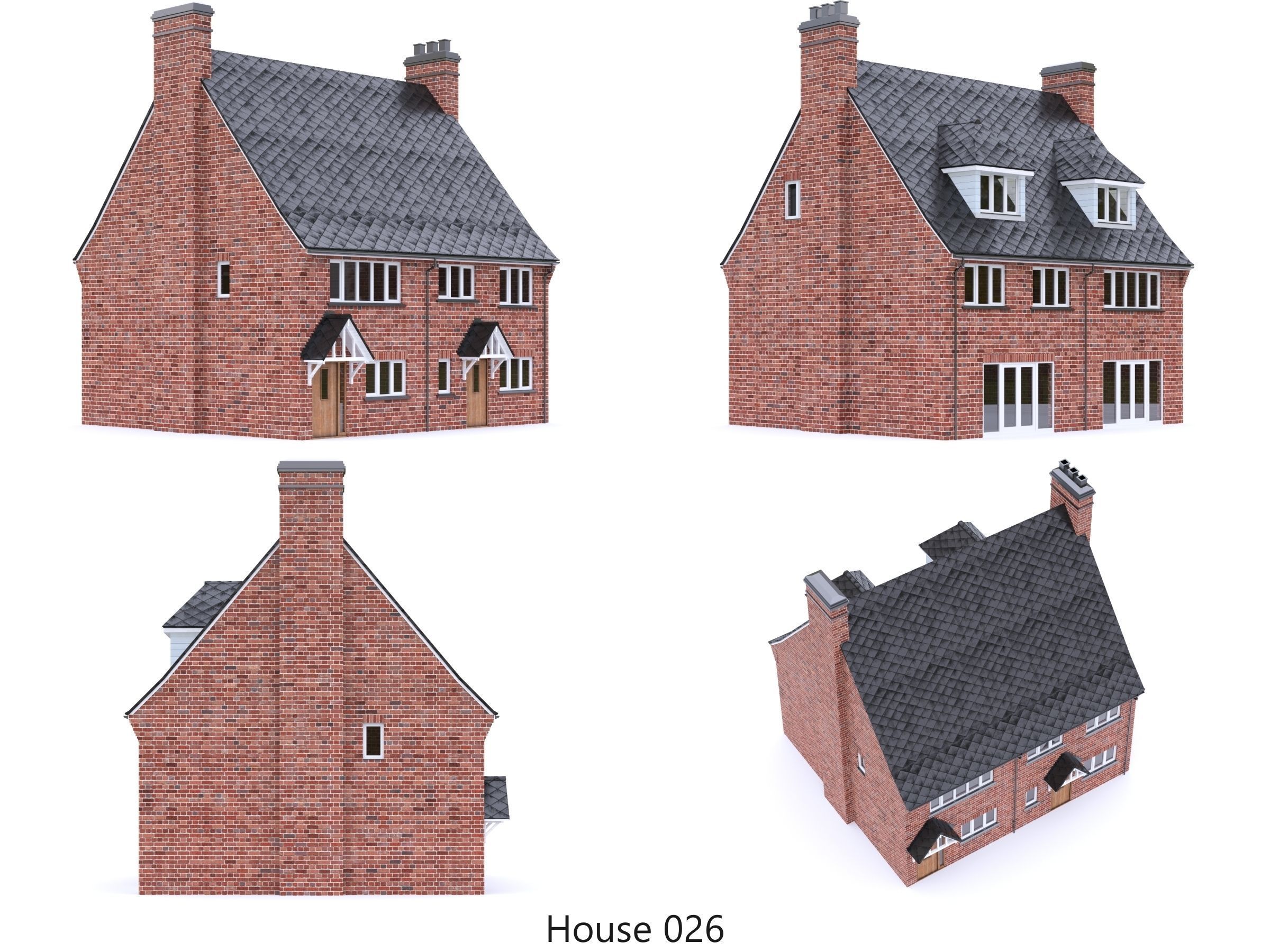 English Brick Houses Collection - 26 Pack Low-poly 3D model_29