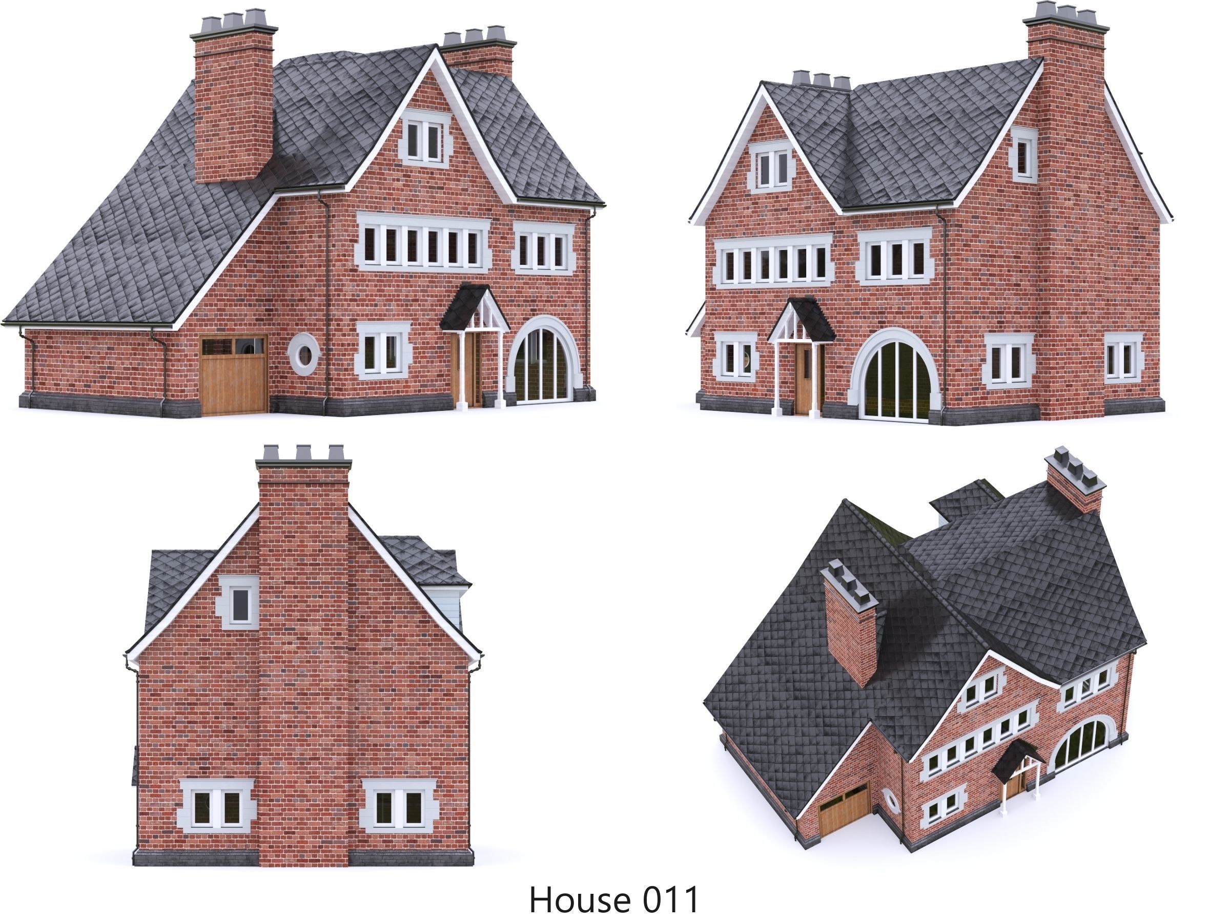 English Brick Houses Collection - 26 Pack Low-poly 3D model_14