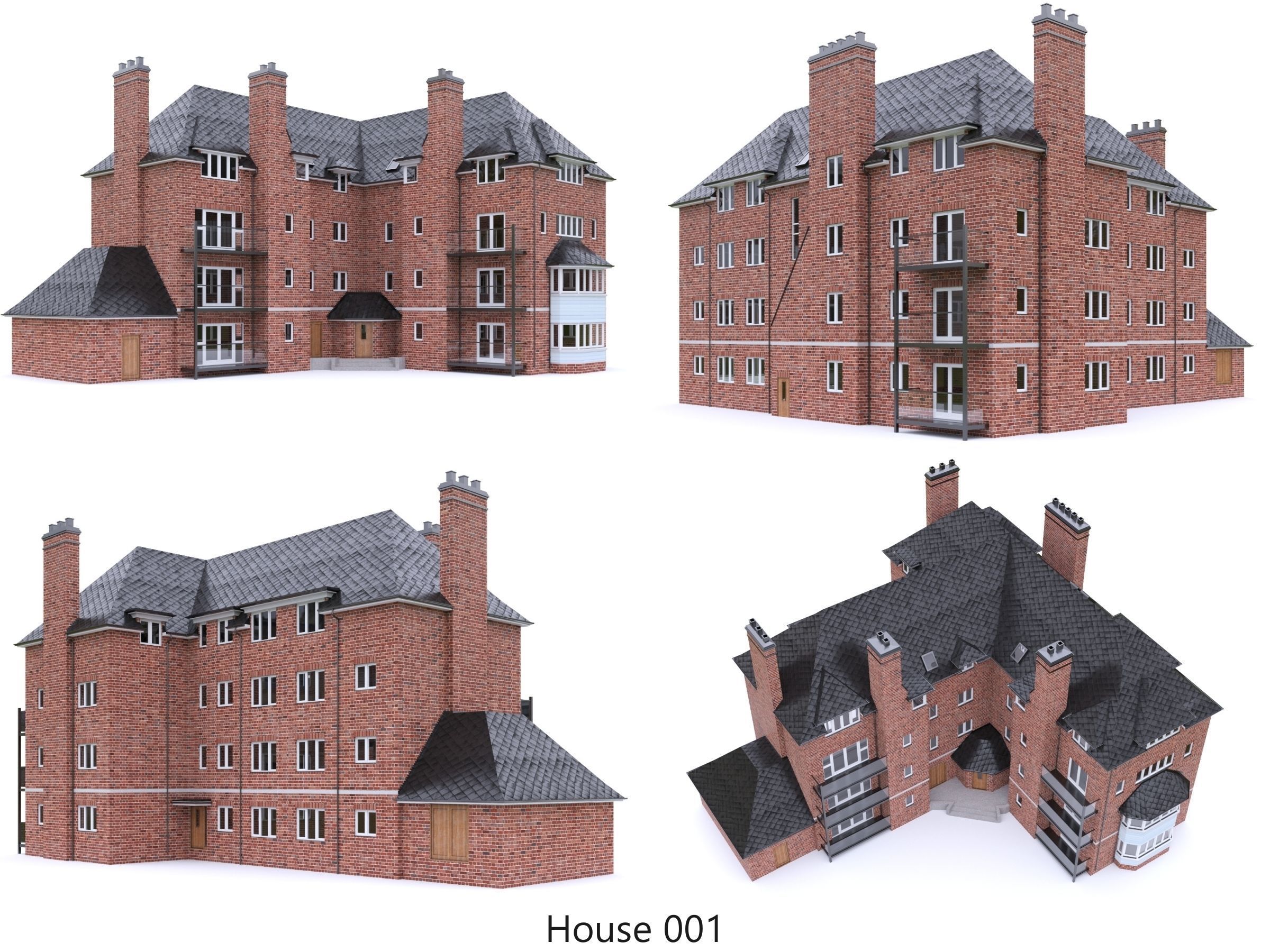 English Brick Houses Collection - 26 Pack Low-poly 3D model_4
