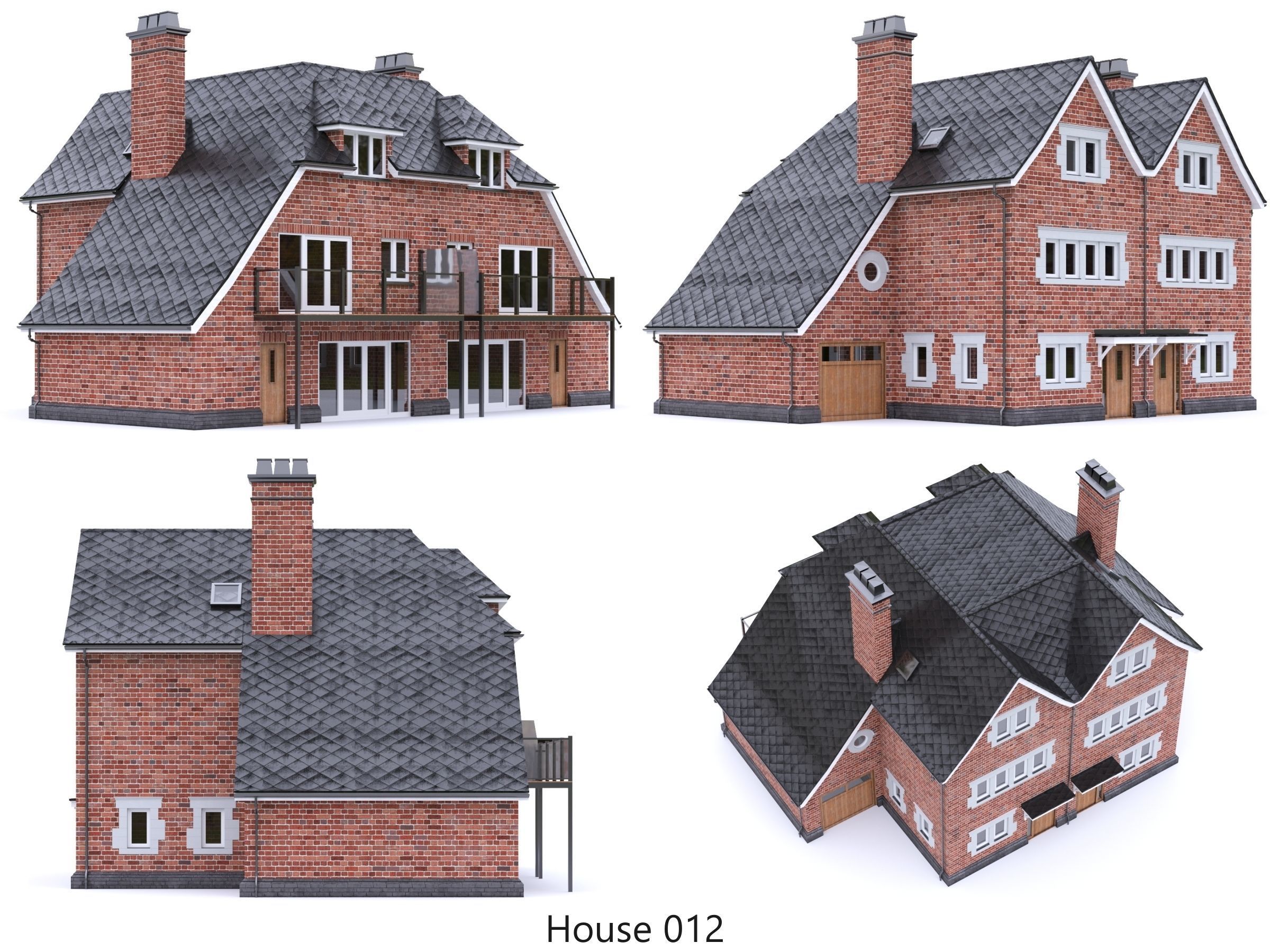 English Brick Houses Collection - 26 Pack Low-poly 3D model_15