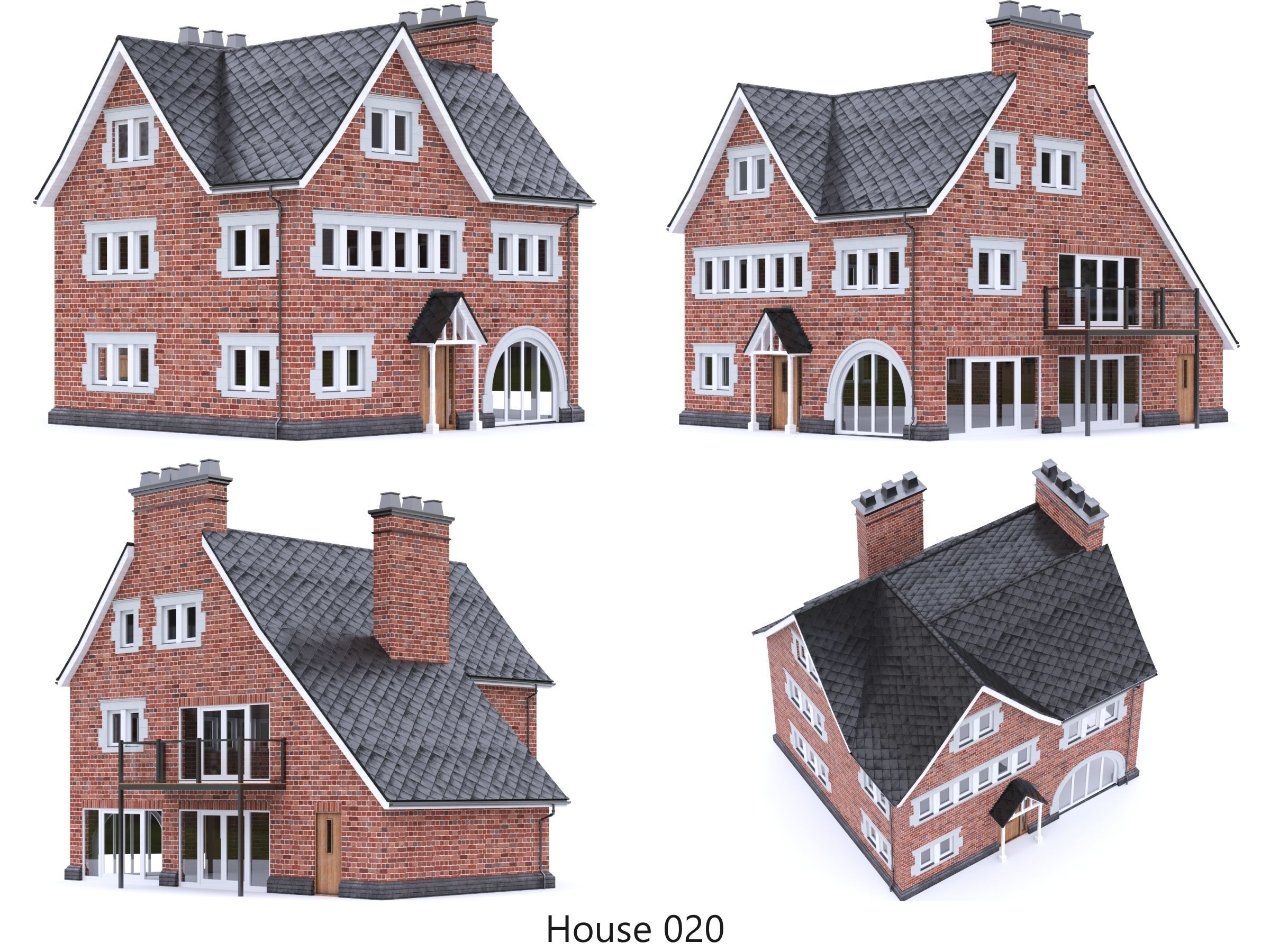 English Brick Houses Collection - 26 Pack Low-poly 3D model_23