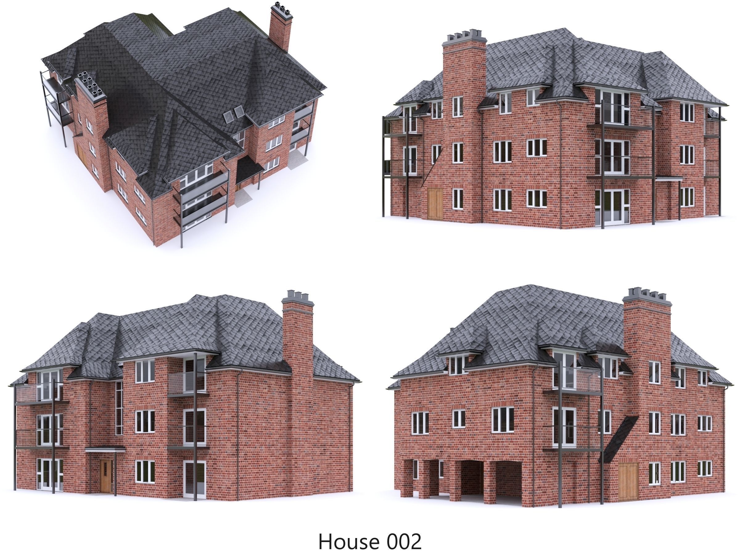 English Brick Houses Collection - 26 Pack Low-poly 3D model_5