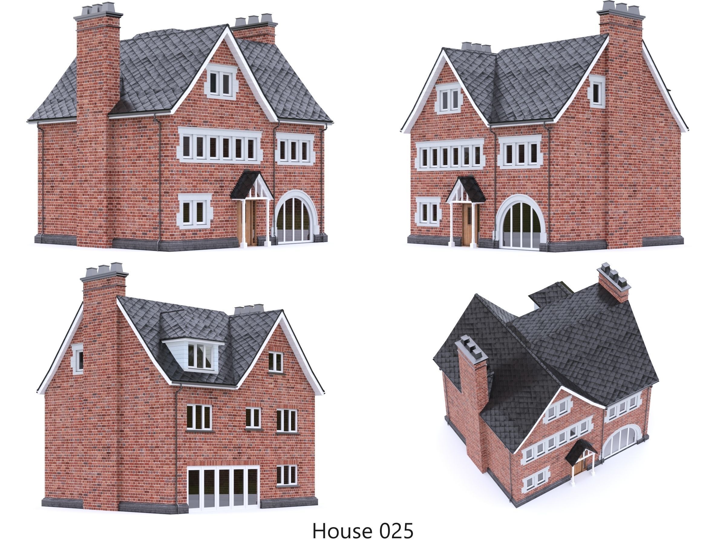 English Brick Houses Collection - 26 Pack Low-poly 3D model_28