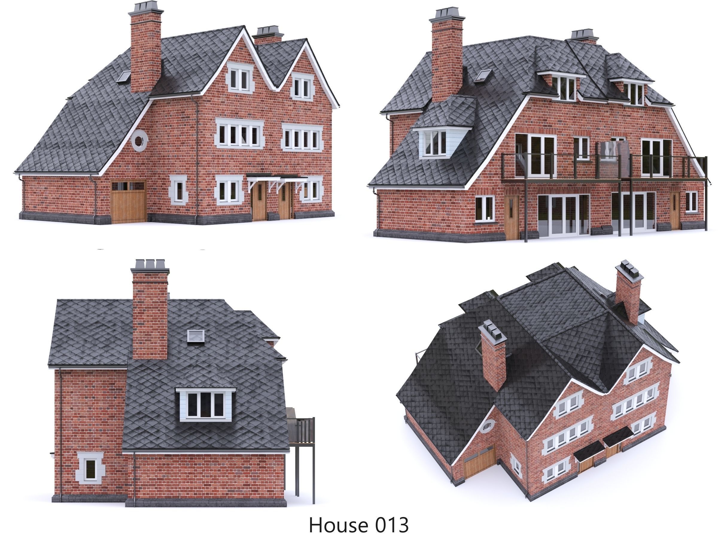 English Brick Houses Collection - 26 Pack Low-poly 3D model_16