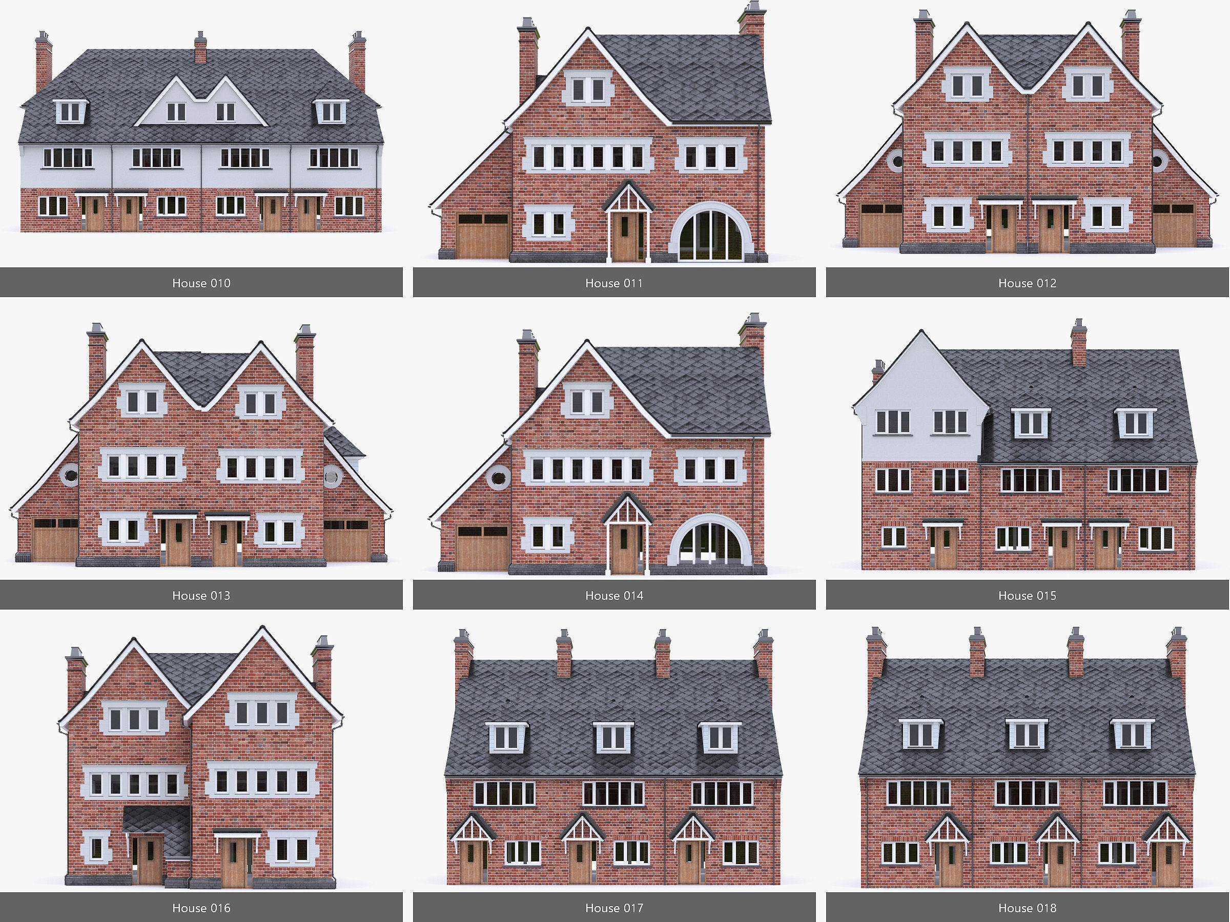 English Brick Houses Collection - 26 Pack Low-poly 3D model_2