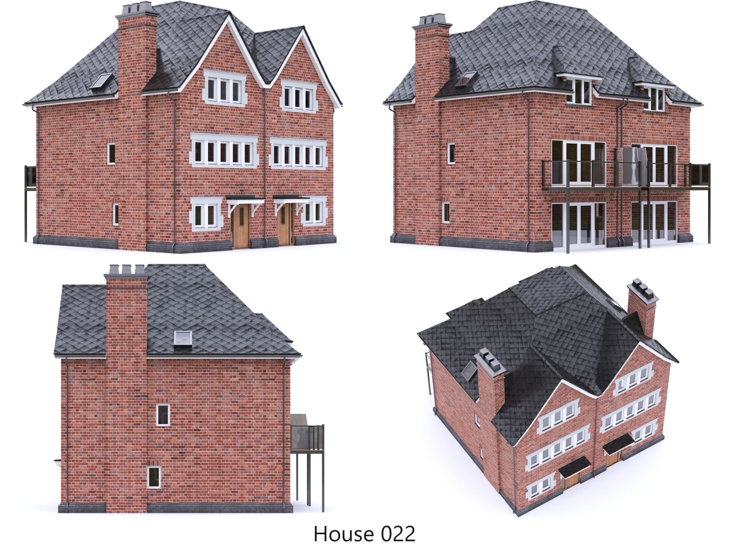 English Brick Houses Collection - 26 Pack Low-poly 3D model_25