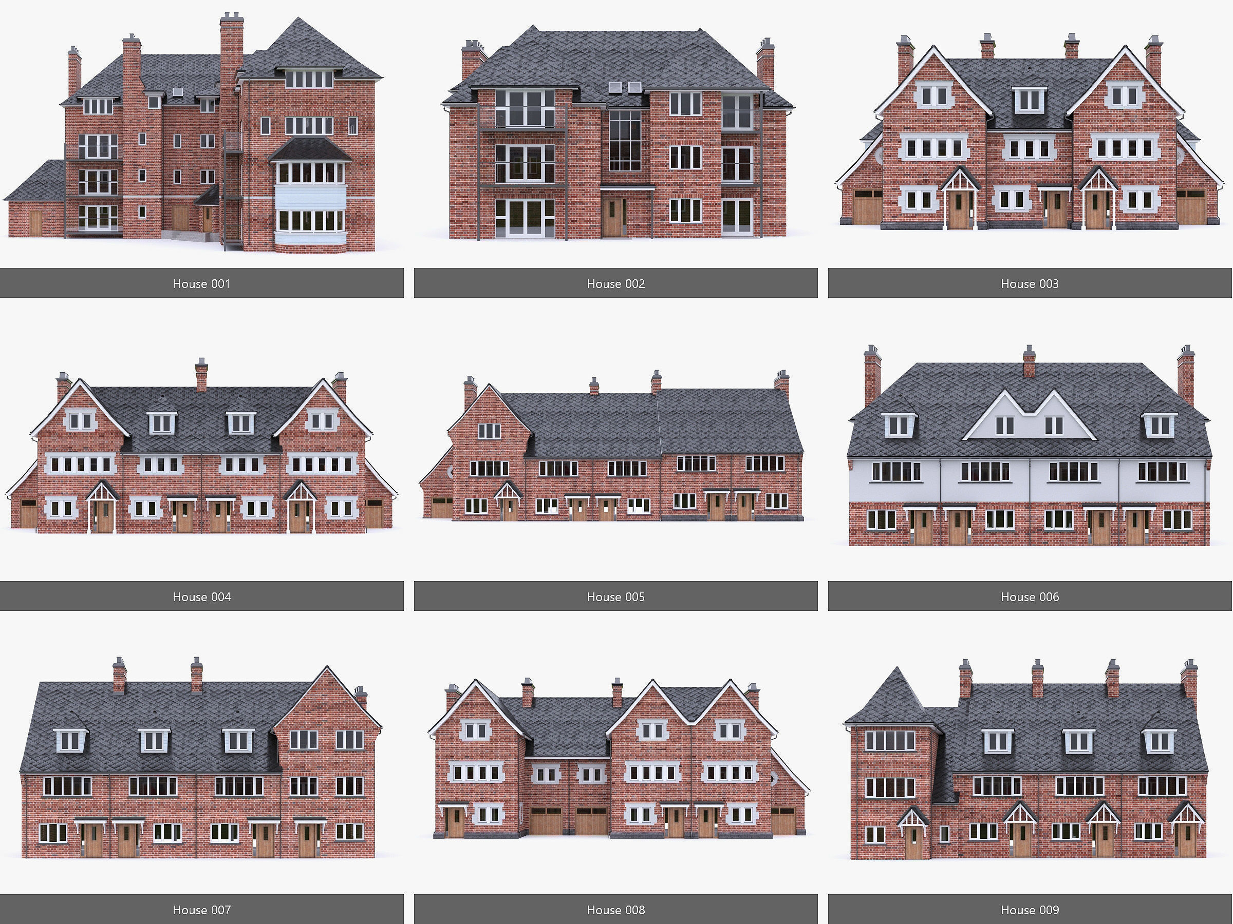 English Brick Houses Collection - 26 Pack Low-poly 3D model_1